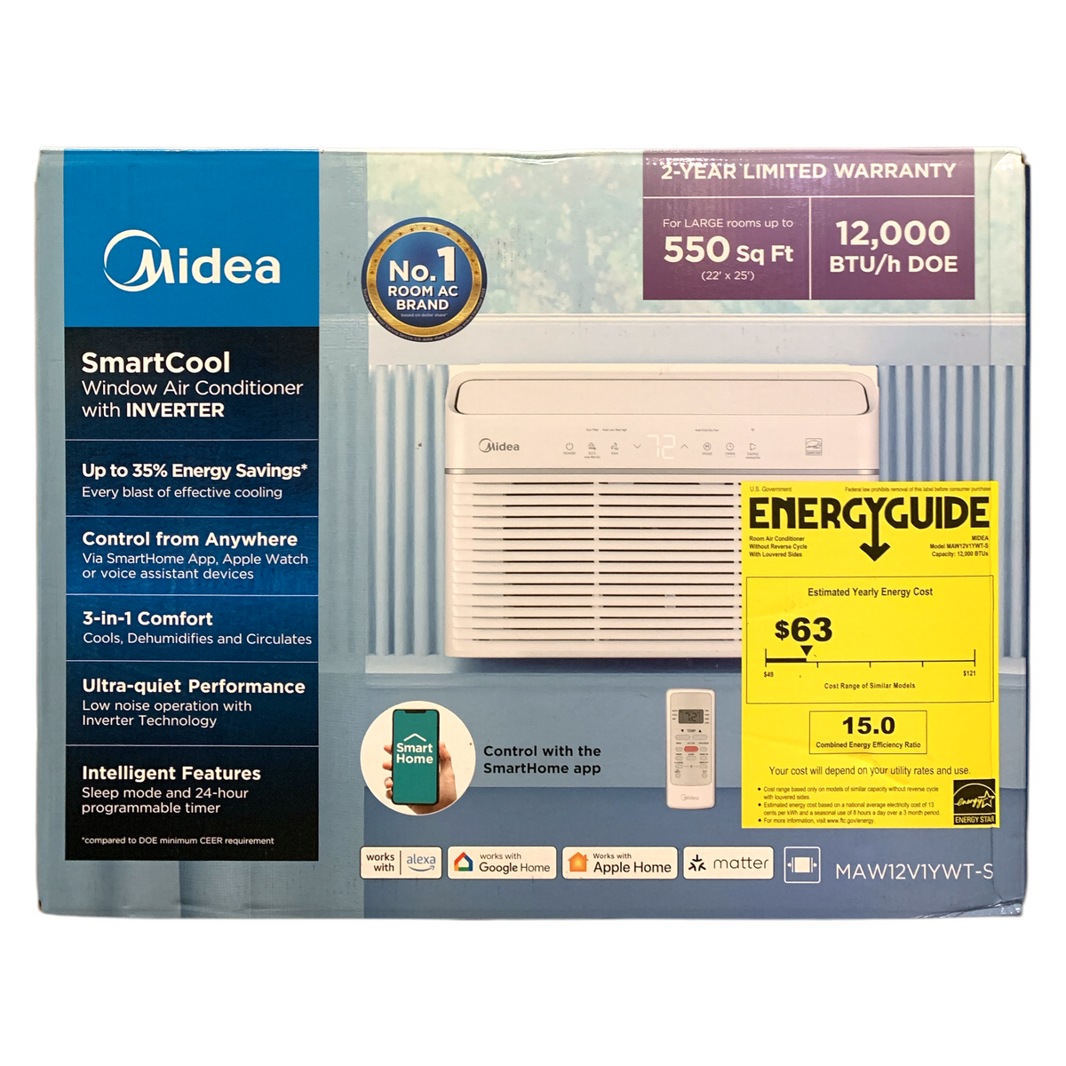 Midea SmartCool 12,000 BTU Inverter Window Air Conditioner with Remote ...