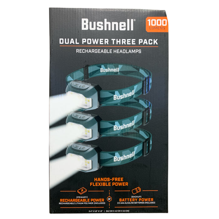 Bushnell 1000 Lumens Dual Power Rechargeable Headlamp Three Pack