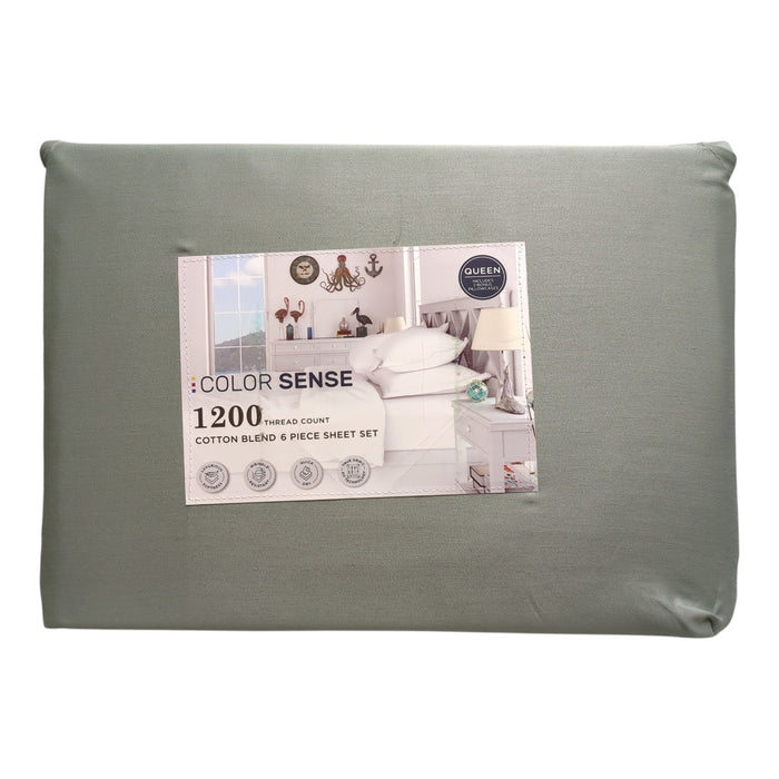 Color Sense 1200 Thread Count Cotton Blend 6-Piece Sheet Set, Queen Size