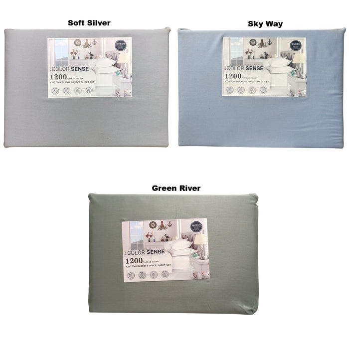 Color Sense 1200 Thread Count Cotton Blend 6-Piece Sheet Set, Queen Size