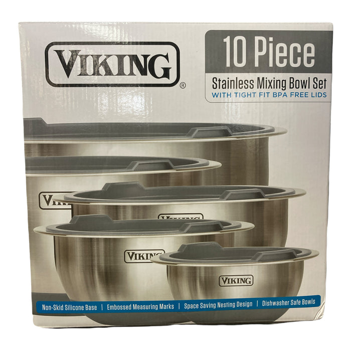Viking 10-Piece Stainless Steel Mixing, Prep and Serving Bowl Set - Grey