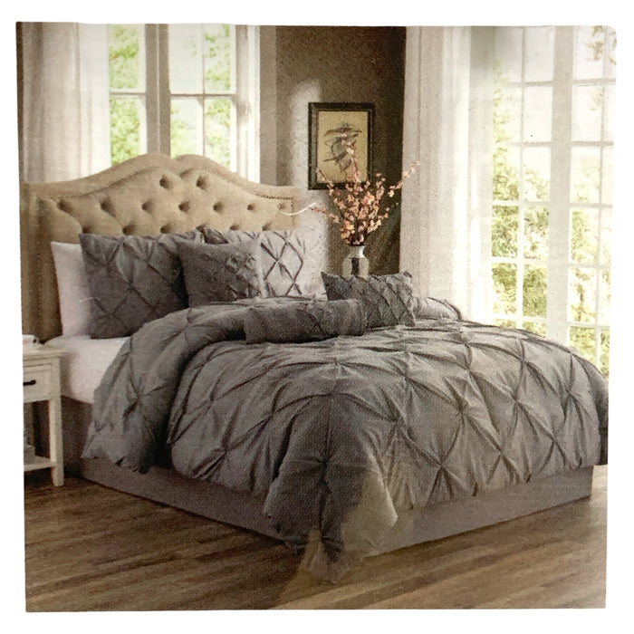 Swift Home 3-Piece Polyester Pintuck Comforter & Sham Set, Full/Queen (Grey)