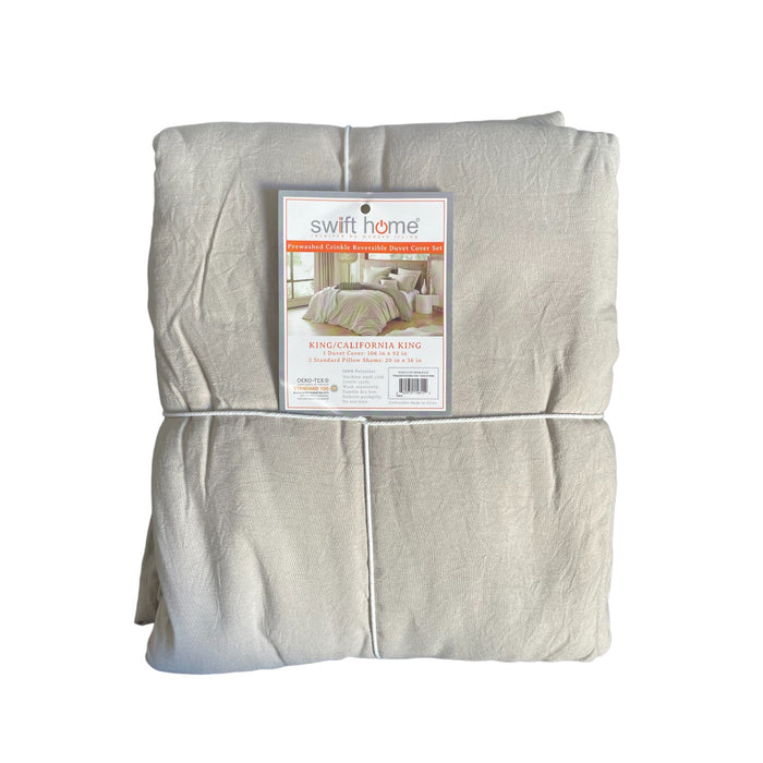 Swift Home Prewashed Crinkle Reversible Duvet Cover, King/Cali King, Khaki