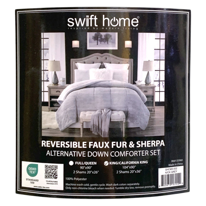 Swift Home 3-Piece Reversible Faux Fur Sherpa Comforter Set, King/Cal. King