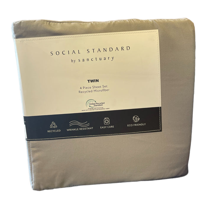 Social Standard by Sanctuary 4 Piece Microfiber Sheet Set, Twin, Smoke Gray