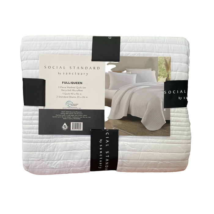 Social Standard by Sanctuary Recycled Polyester Quilt Set, Full/Queen, White