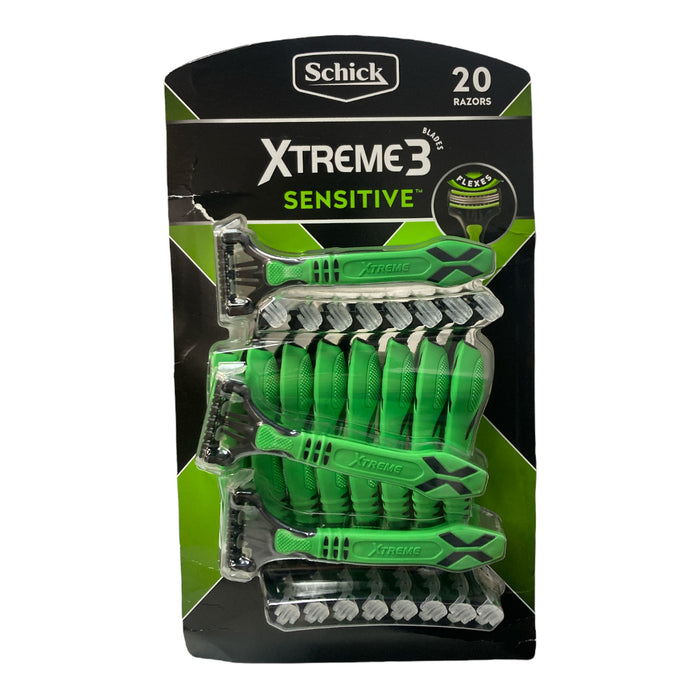 Schick Xtreme 3 Sensitive Skin Razors 20-Pack - Flexible Blades with Aloe