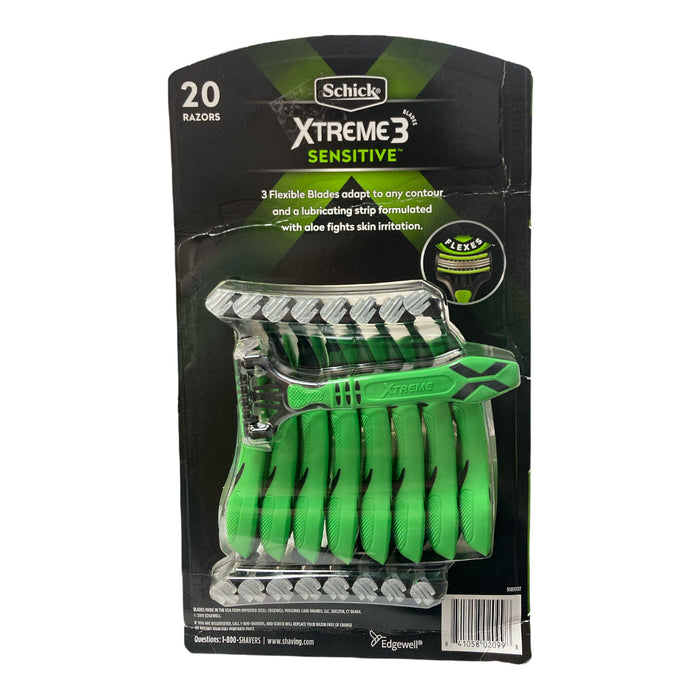 Schick Xtreme 3 Sensitive Skin Razors 20-Pack - Flexible Blades with Aloe