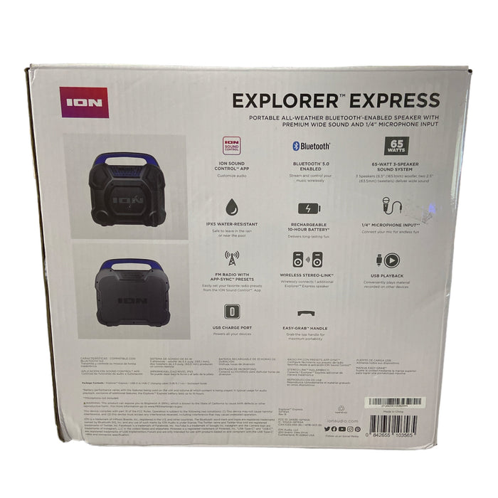 ION Explorer Express Bluetooth-Enabled Speaker, Water Resistant, Portable