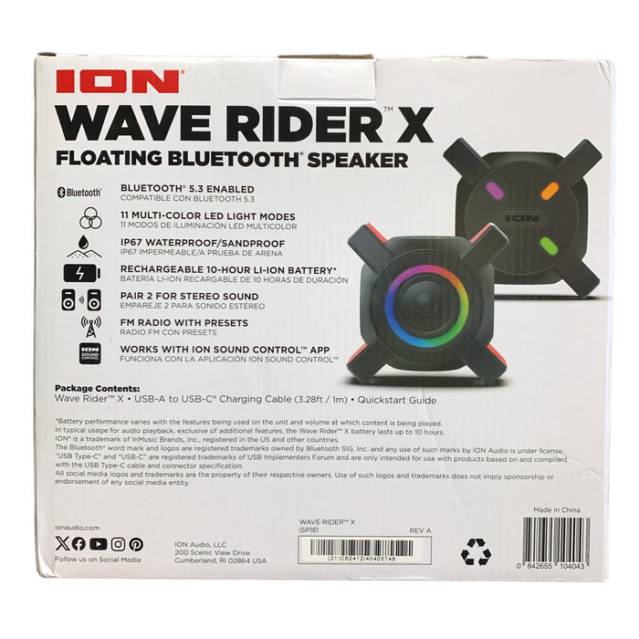 Ion Wave Rider X Floating Rechargeable Bluetooth Party Speaker