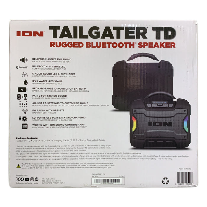 *Open* ION Audio Tailgater TD Rugged Portable Water-Resistant Bluetooth Speaker