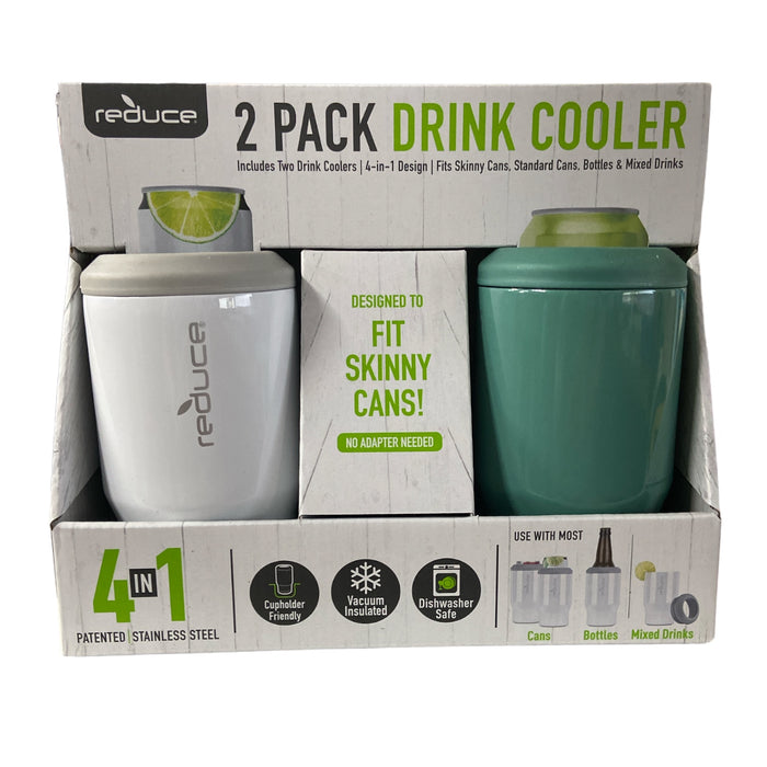 Reduce 4-in-1 Stainless Steel Bottle And Can Cooler, Green and White 2 pack