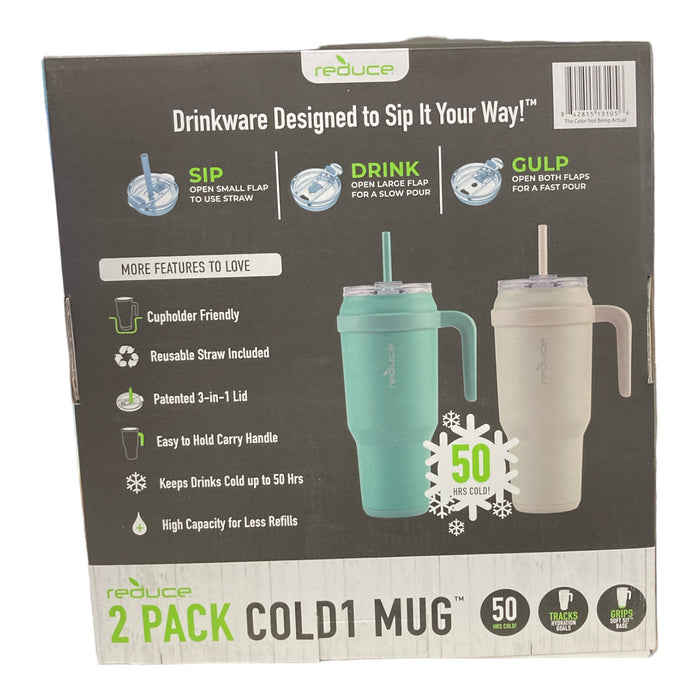 Reduce Cold1 Soft Grip Tumbler With Handle & Straw, 50 oz., 2pk. (Clay/Slate)