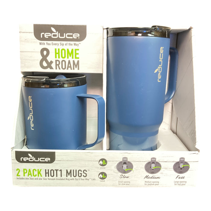 Reduce Vacuum Insulated Stainless Steel Hot1 Coffee Mug Set, 14oz & 24oz, Navy.