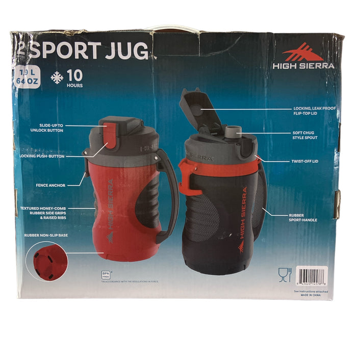 High Sierra 64oz Max Hydrate Sport Jug, Up to 10 Hours Cold (2 Pack, Red/Gray)