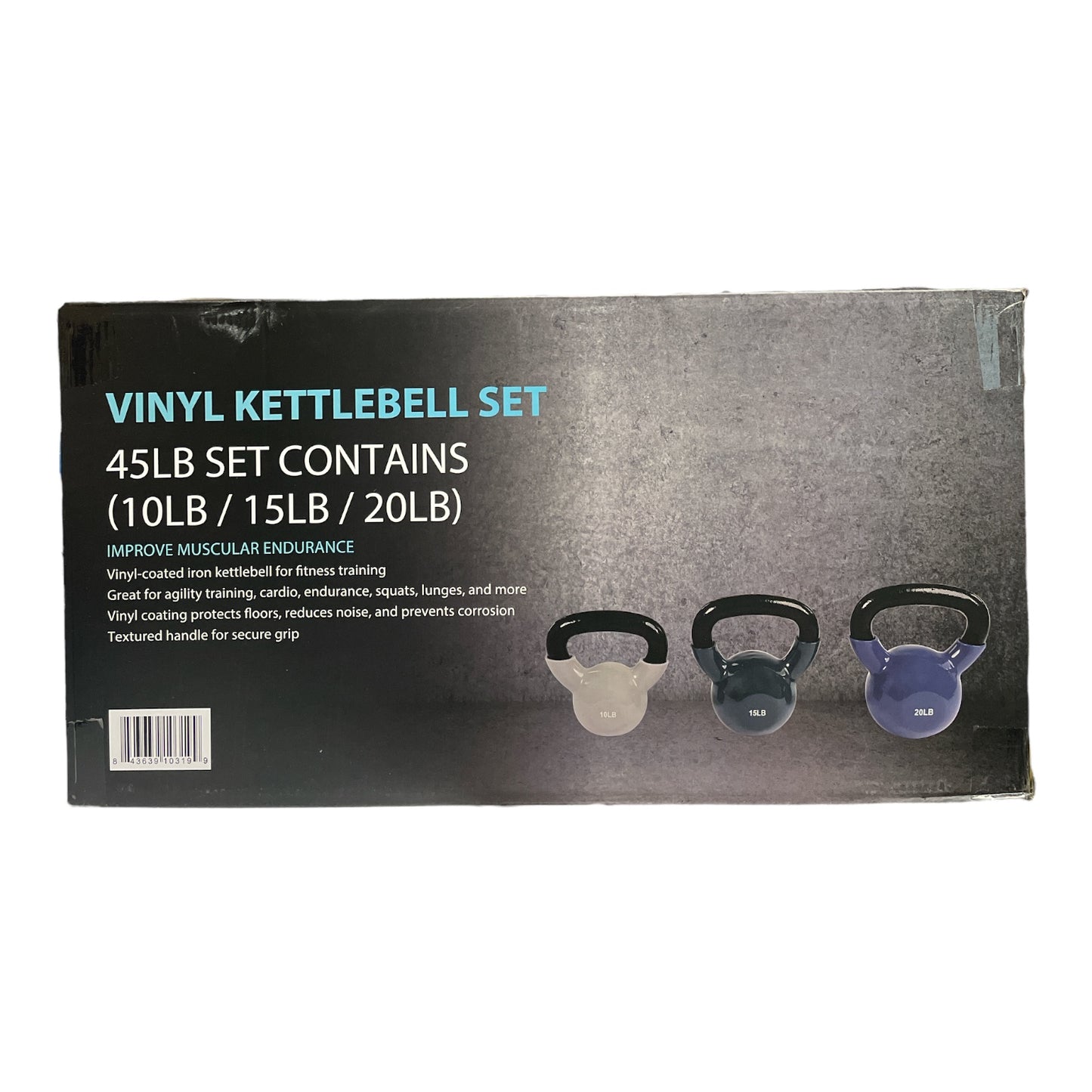 45 LB (10lb, 15lb, 20lb) Vinyl Coated Iron Kettlebell Set, Textured Handle