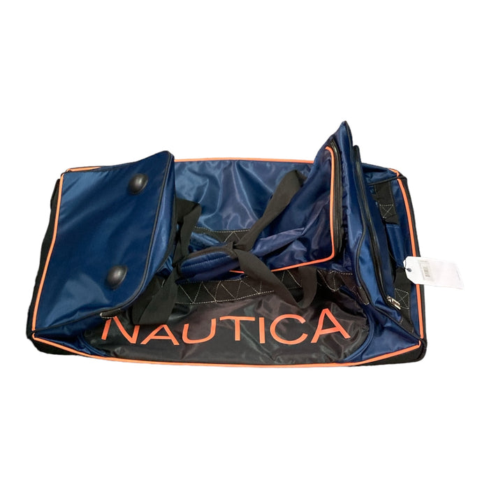 Nautica Halio 30" Rolling Duffel Bag with In-line Recessed Wheels, Navy/Orange