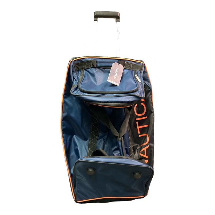 Nautica Halio 30" Rolling Duffel Bag with In-line Recessed Wheels, Navy/Orange