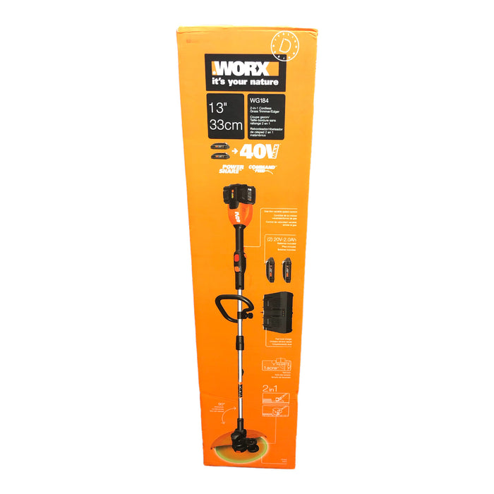 WORX 40V Power Share 13" Cordless Grass Trimmer/Edger with Command Feed