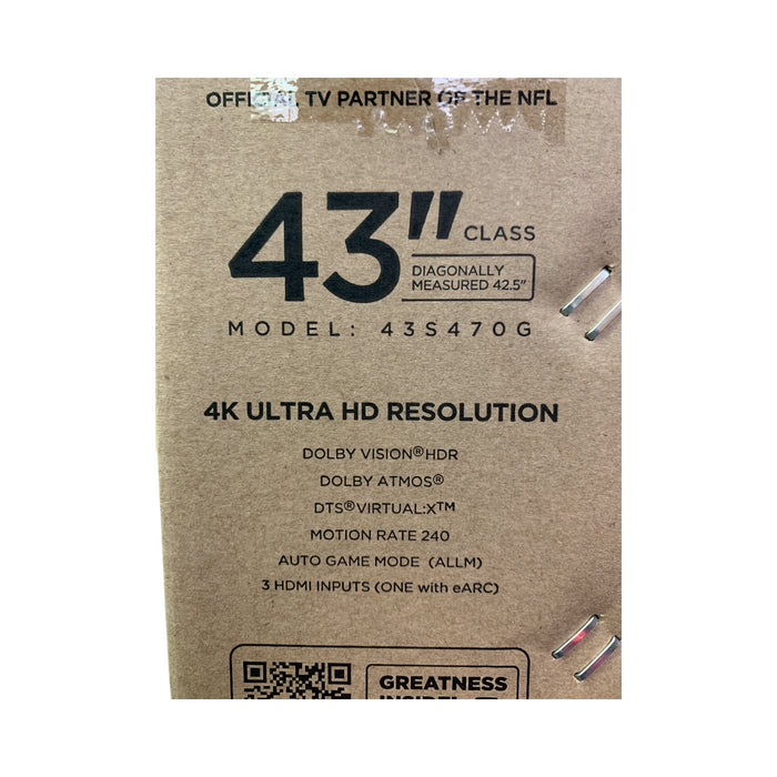 TCL 43" Class S4 Series 4K UHD Resolution Smart TV, 43S470G, with Google TV