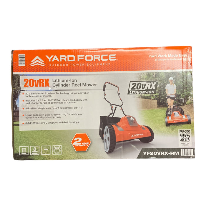 Yard Force YF20VRX-RM 20-Volt Reel Mower Compact Storage Grass Bag 15 In. Wide