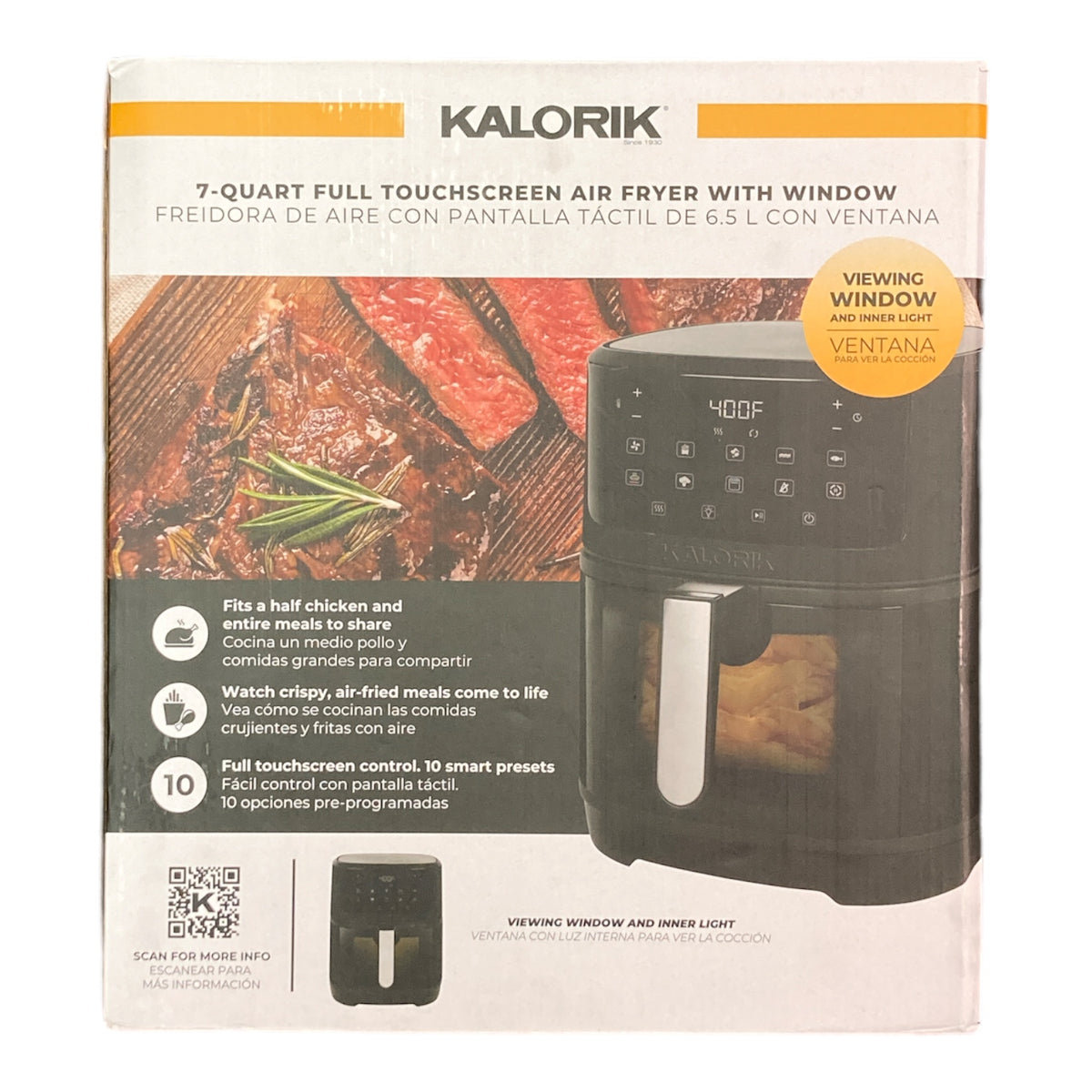 Kalorik 7-Quart Touchscreen Air Fryer With Window, Black Steel