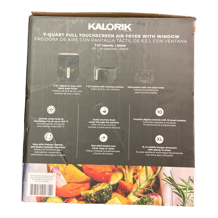 Kalorik 7-Quart Touchscreen Air Fryer With Window, Black Steel