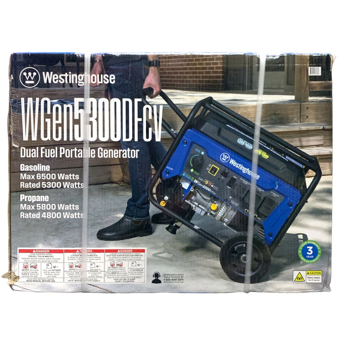 Westinghouse WGen5300DFcv Dual Fuel Portable Generator, Gasoline & Propane