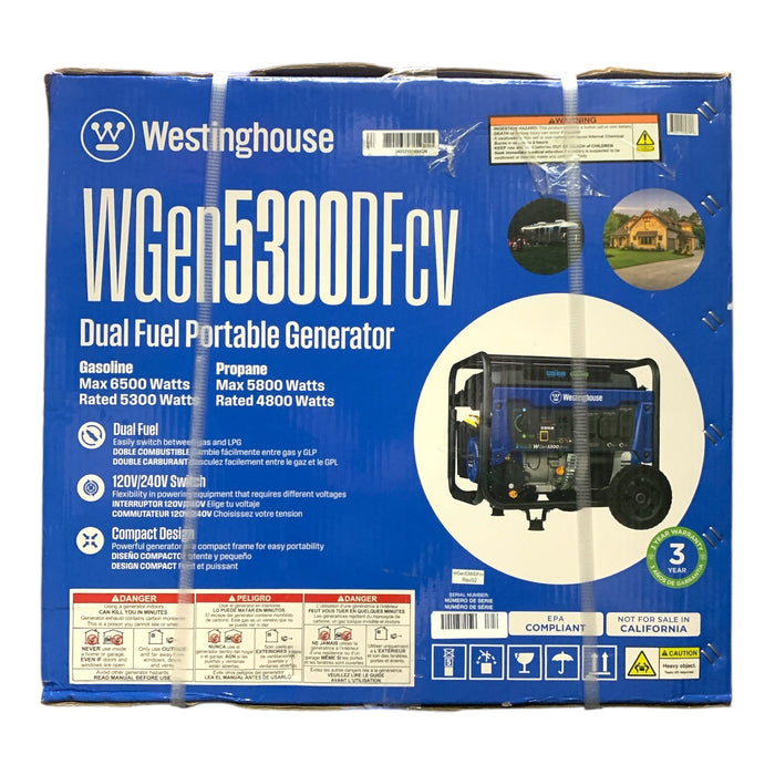 Westinghouse WGen5300DFcv Dual Fuel Portable Generator, Gasoline & Propane