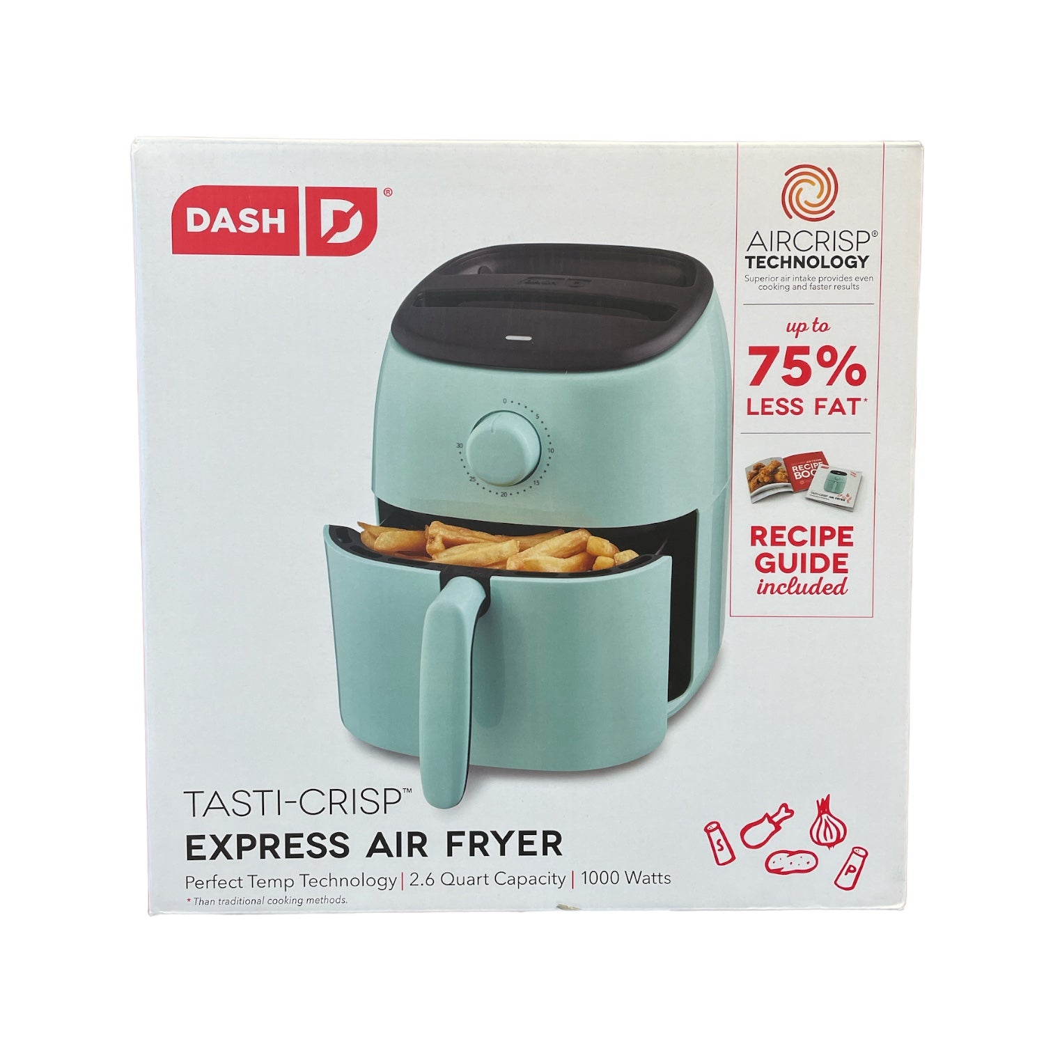 Dash TastiCrisp Express Air Fryer, 2.6 Quart with Recipe Guide, Aqua