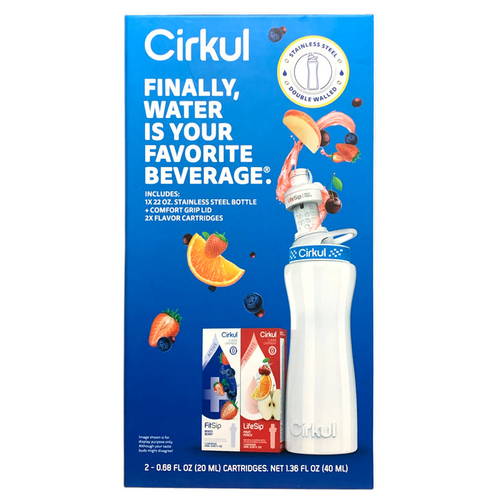 Cirkul 22oz. Stainless Steel Water Bottle Starter Kit w/ Blue Lid, 2 Cartridges