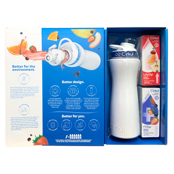 Cirkul 22oz. Stainless Steel Water Bottle Starter Kit w/ Blue Lid, 2 Cartridges