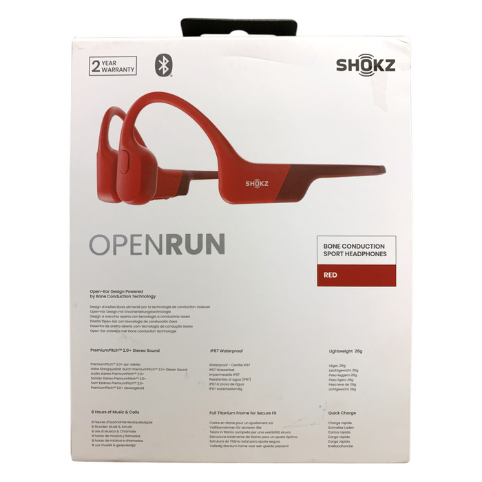 Shokz OpenRun Wireless Bone Conduction Sport Headphones, Red