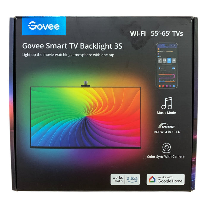 Govee Smart TV Backlight 3S, H6098, Color Sync 1080p Smart Camera, 55"-65" TVs