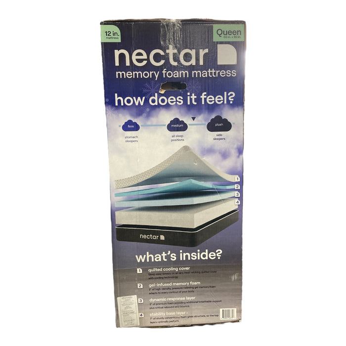 Nectar Queen Mattress 12" Medium Firm Gel Memory Foam Cooling Comfort Technology