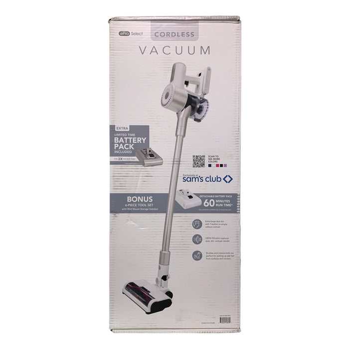 ePro Select Cordless Vacuum with Removable Battery, 6pc Tool Set, White