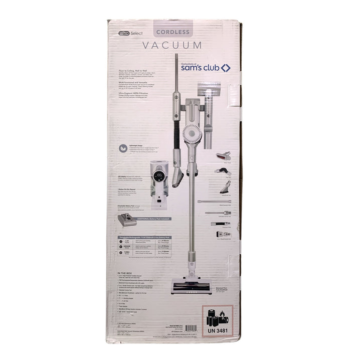 ePro Select Cordless Vacuum with Removable Battery, 6pc Tool Set, White