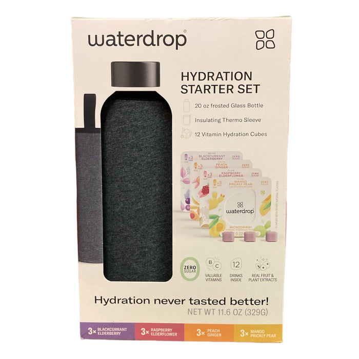 Waterdrop Hydration Starter Pack, 20 oz. Glass Bottle with 12 Vitamin Cubes