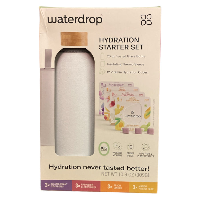 Waterdrop Hydration Starter Pack, 20 oz. Glass Bottle with 12 Vitamin Cubes