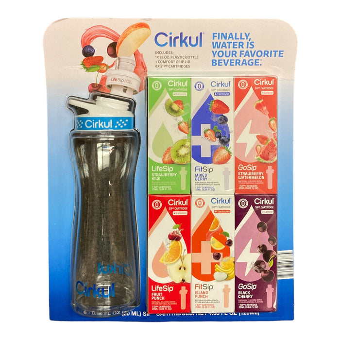 Cirkul 22oz Plastic Water Bottle Starter Kit With Blue Lid + 6 Flavor Cartridges