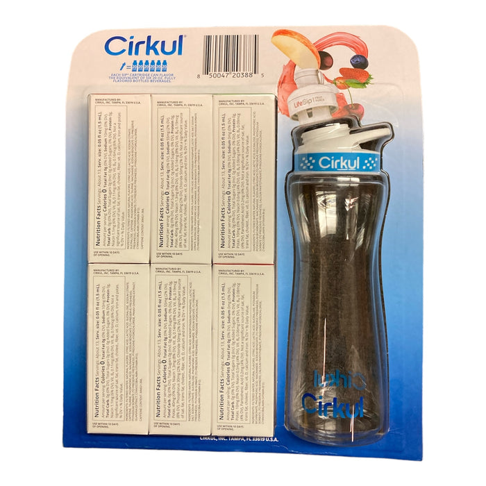 Cirkul 22oz Plastic Water Bottle Starter Kit With Blue Lid + 6 Flavor Cartridges