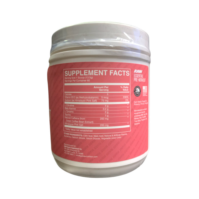 Raw Nutrition BUM Essential Pre-Workout Powder, Sour Watermelon, 28.57oz.