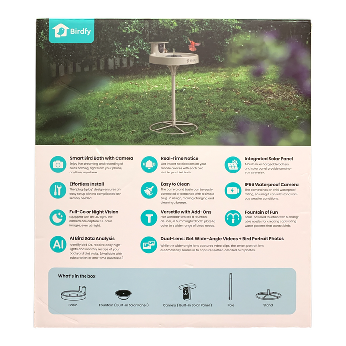 Birdfy Smart Bird Bath Pro with Stand, Solar-Powered with Fountain (Off-White)