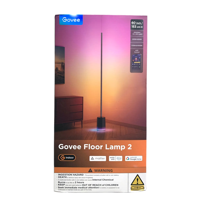 Govee Floor Lamp 2, 60" RGBICWW Wi-Fi LED Corner Lamp, Black