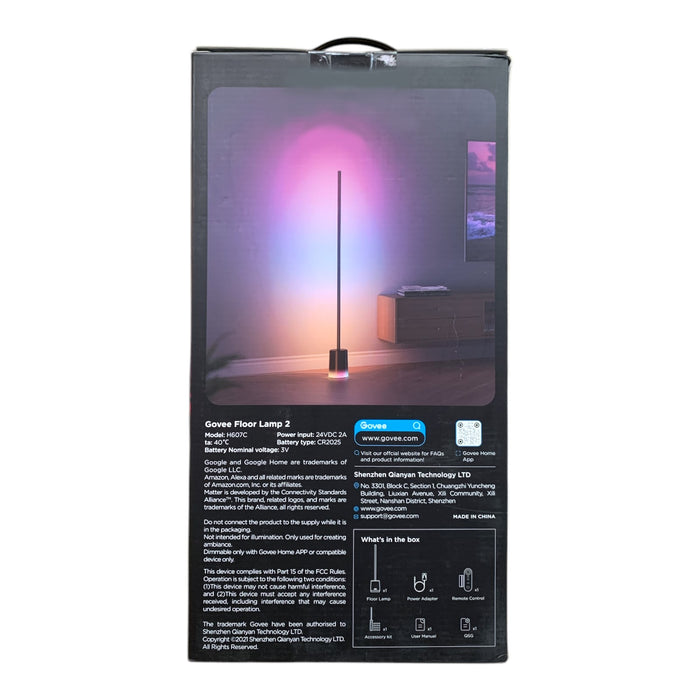 *Open Box* Govee Floor Lamp 2, 60" RGBICWW Wi-Fi LED Corner Lamp, Black