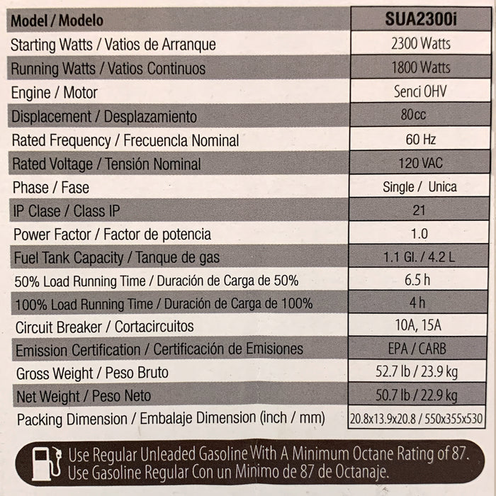 A-iPower SUA2300i 2300 Watt Inverter Generator with Built-In Mobility Kit