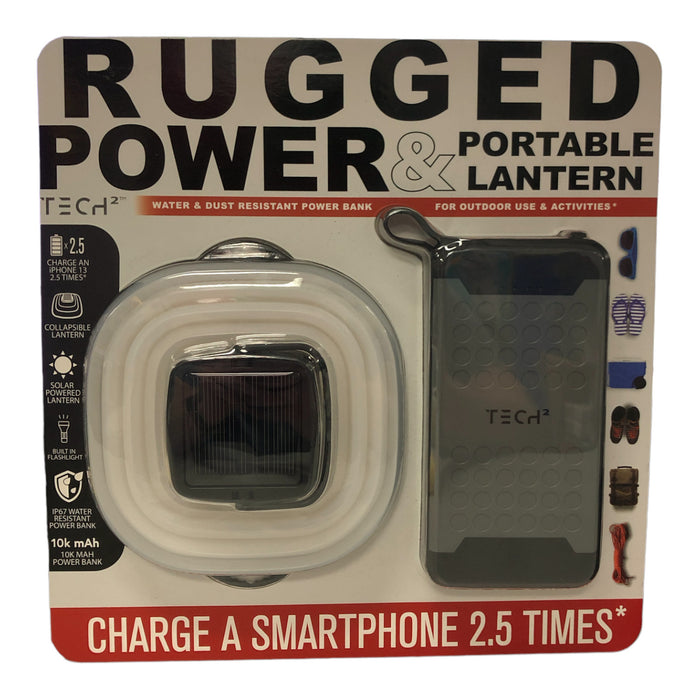 Tech Squared Outdoor IP67 Rugged Power Bank 10k mAh and Portable Solar Lantern