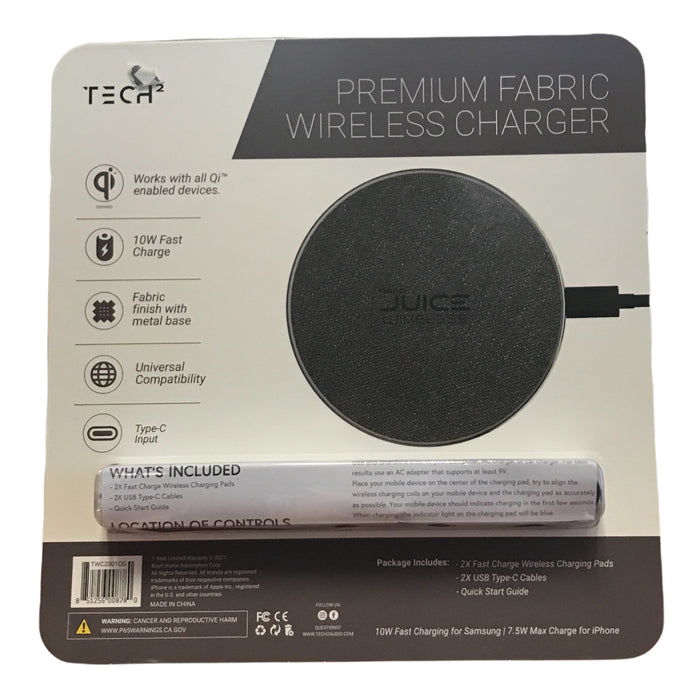 Tech Squared 2-Pack Premium Fabric Wireless Charger Fast Wireless Charging Pad