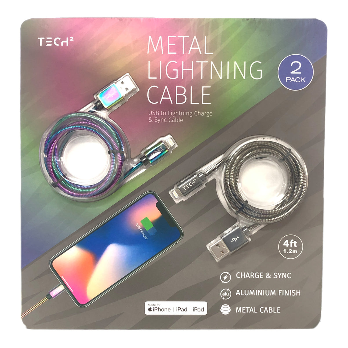 Tech Squared Metal 8-pin to USB A Cable 2-Pack, 4 ft. — Ewirelessgear
