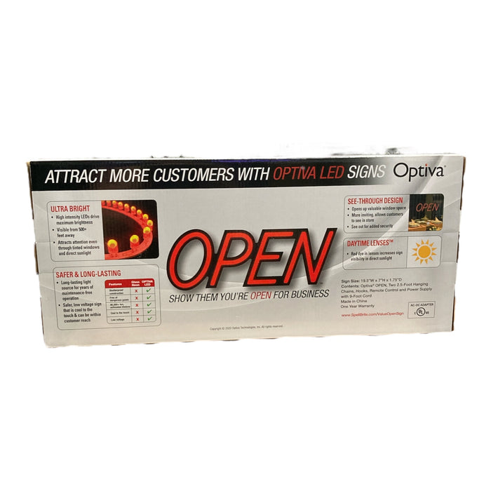 Optiva 19.5" Ultra Bright LED OPEN Sign with Remote Control